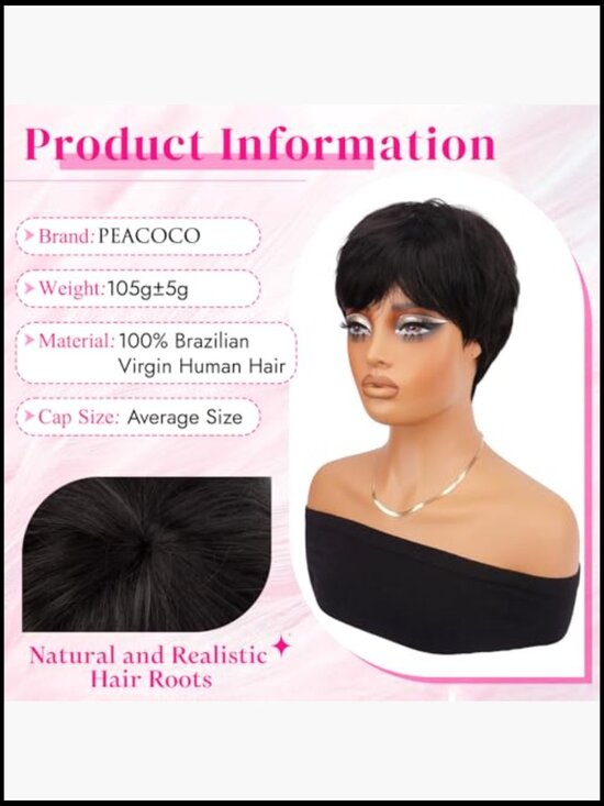 Pixie Cut Wig Human Hair Short Glueless Layered Wig with Bangs Virgin Hair Style